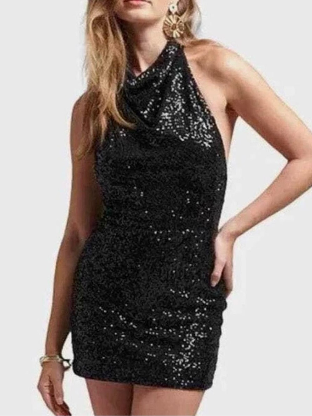 NWT Black Gianni Bini Sequin Halter Mini Dress